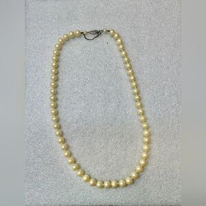 Vintage Glass Pearls Individually Knotted With Sterling Clasp 20"